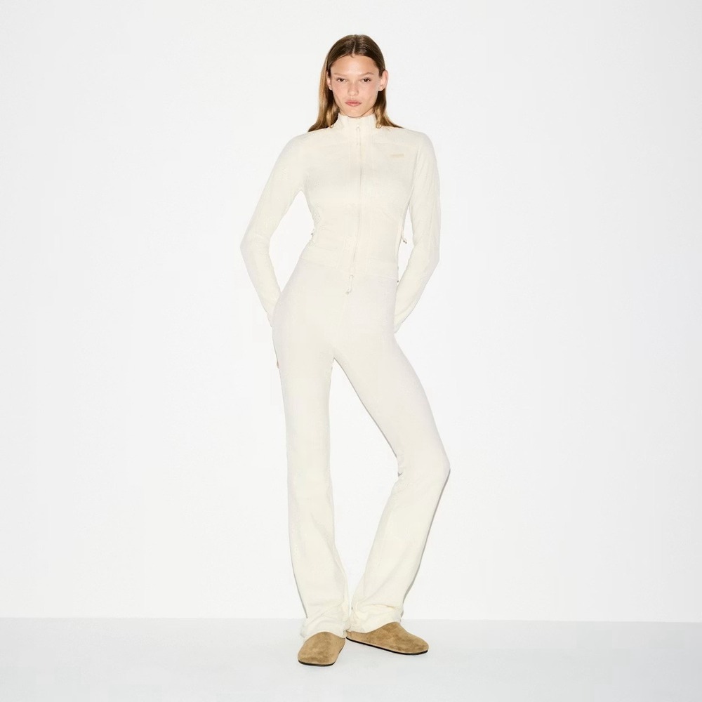 Skims Lounge Fleece Set: Fitted Jacket & Bootcut Leg Pants. XS